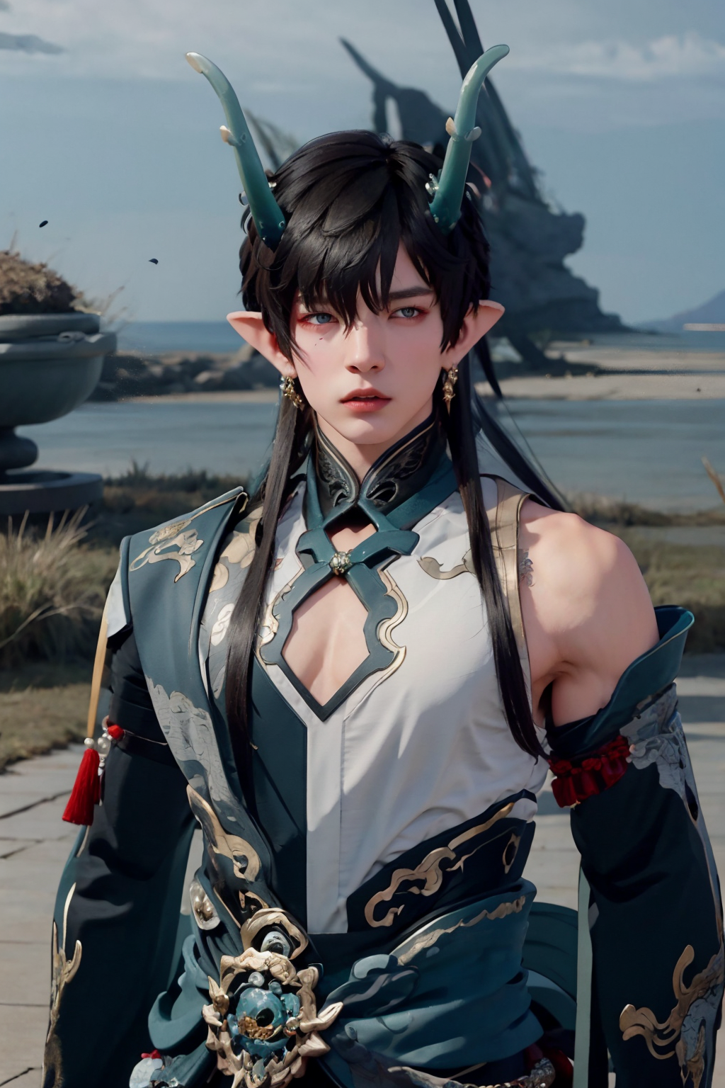 00602-2179476722-1boy, black_hair, chinese_clothes, clothing_cutout, male_focus, pointy_ears, solo, long_hair, blue_eyes, hair_between_eyes, bare.png
